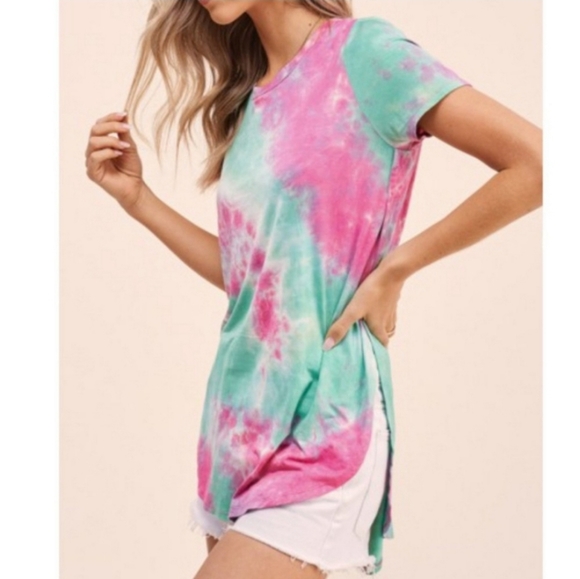 Green and pink tie-dye short sleeve top - Picture 4 of 11